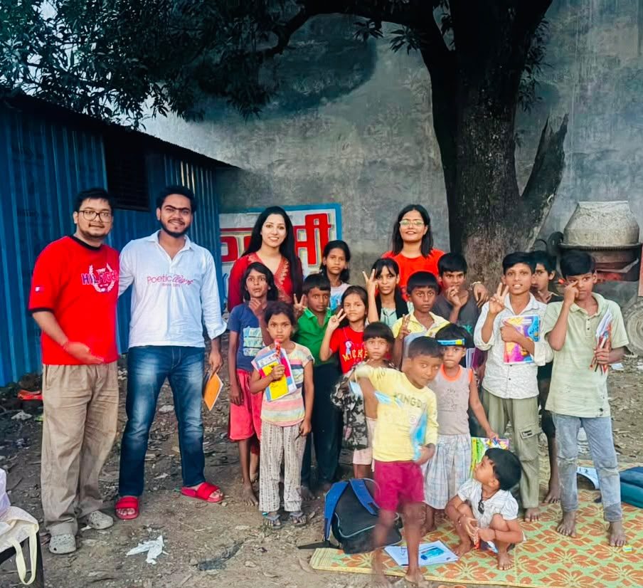 Volunteers with children